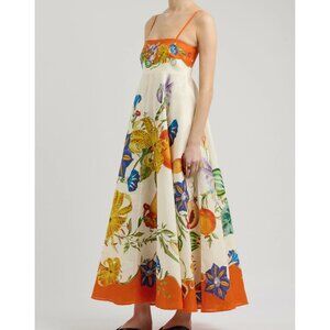 Alemais Erames floral pattern square-necked linen halter dress